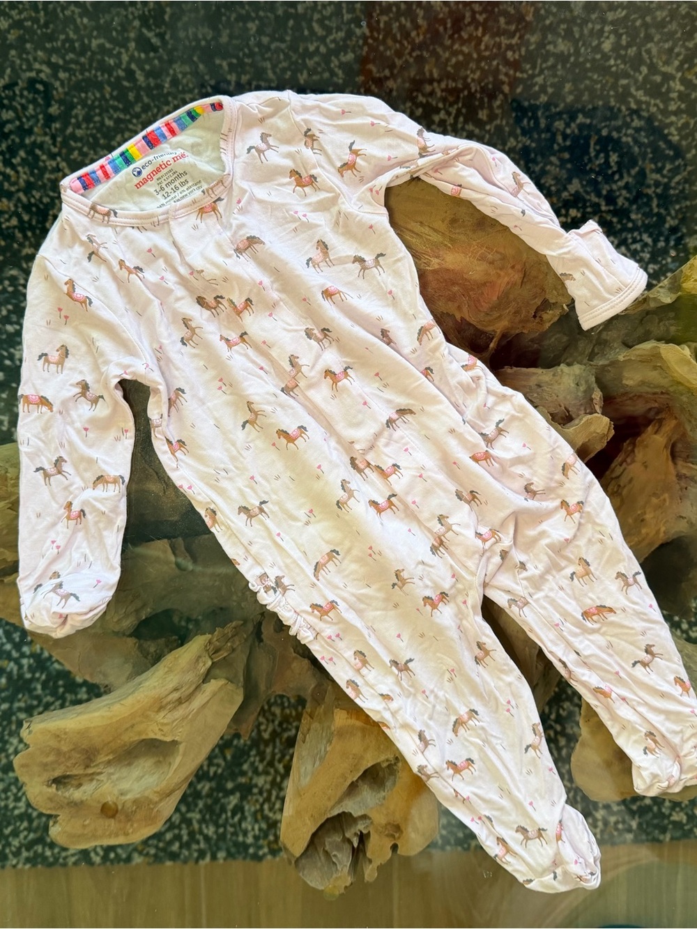 Magnetic Me Light Pink Horse Print Footed One-Piece